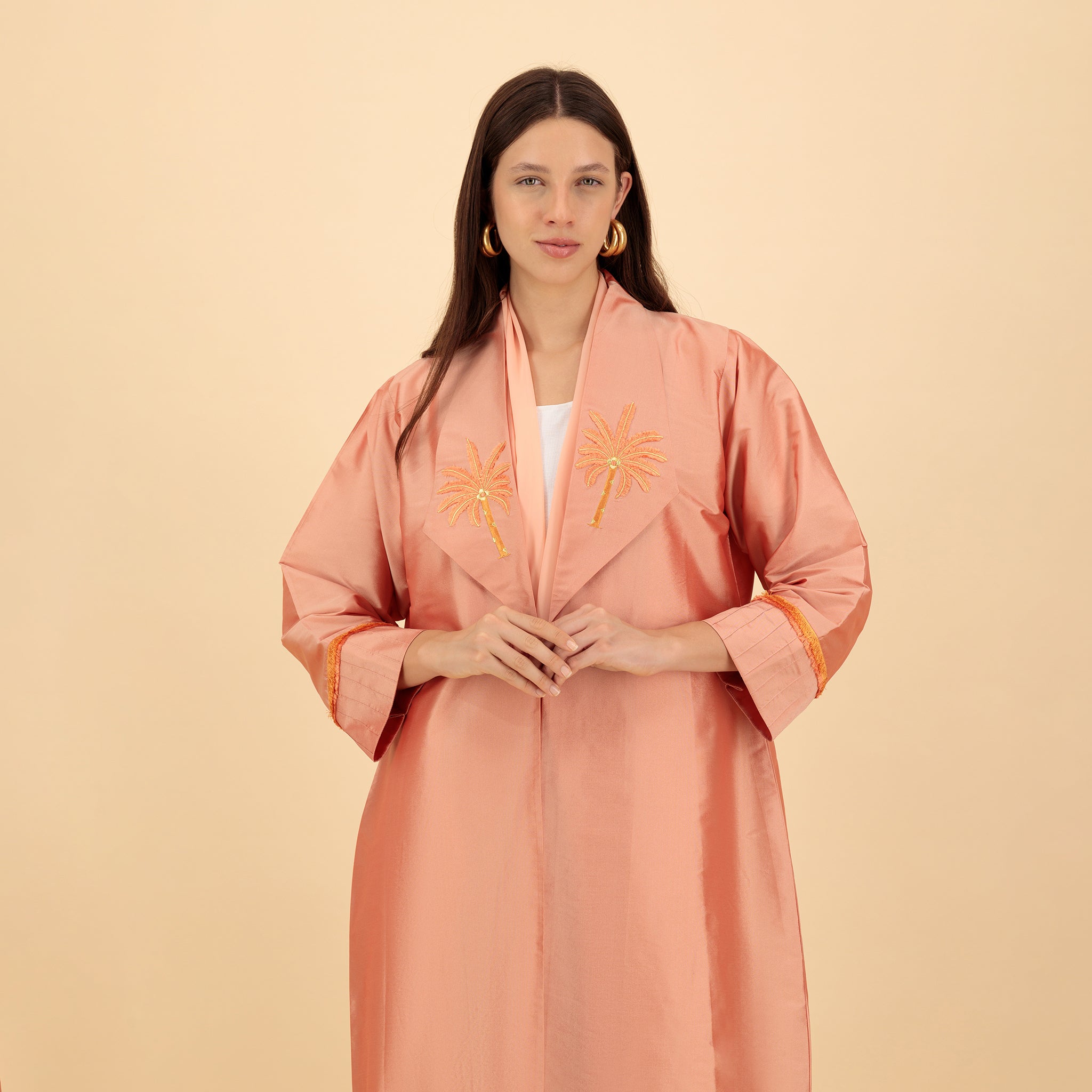 SA24/13-S Orange Pink Taffeta Palm Tree Abaya