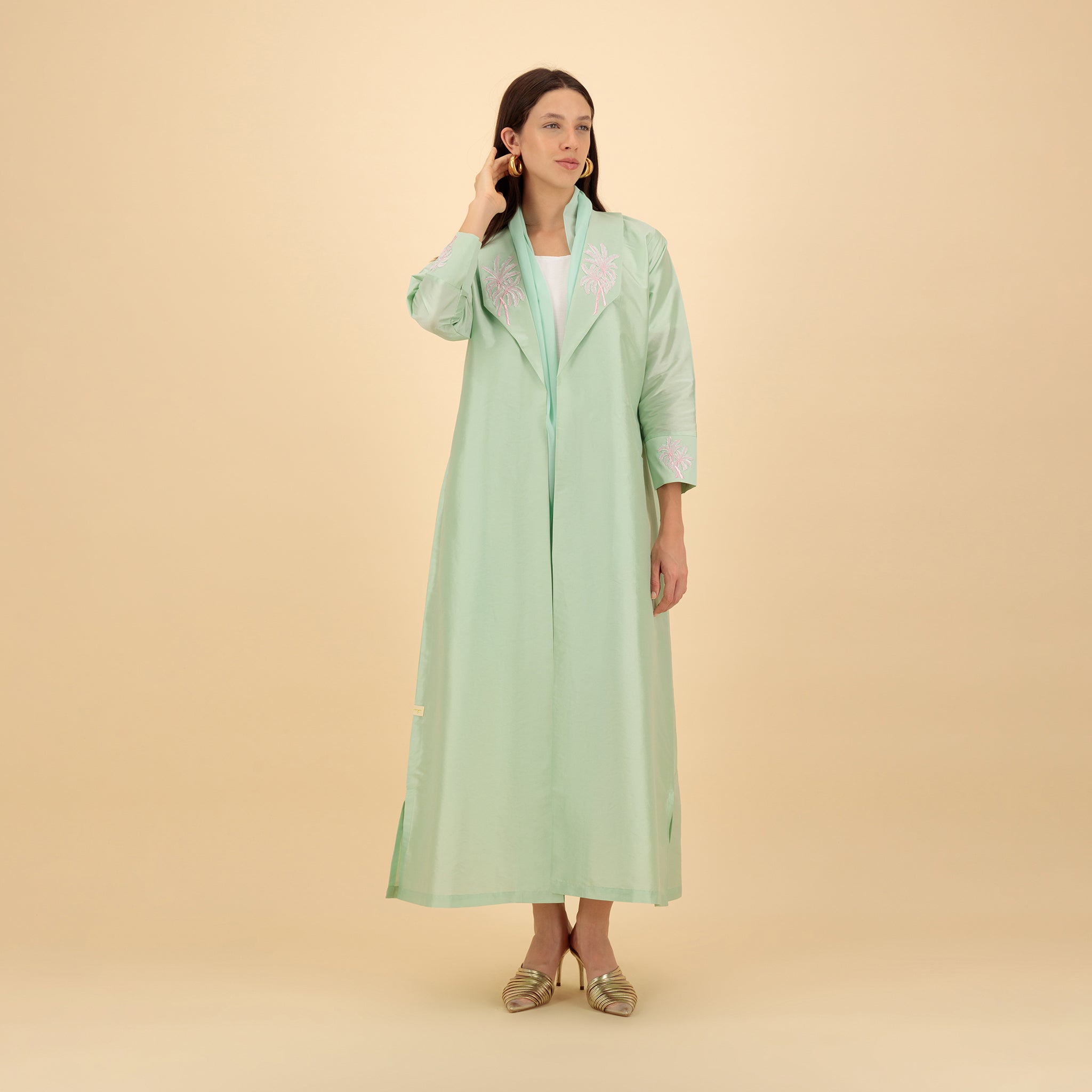 SA24/10-S Aqua Pearl Palm Tree Abaya