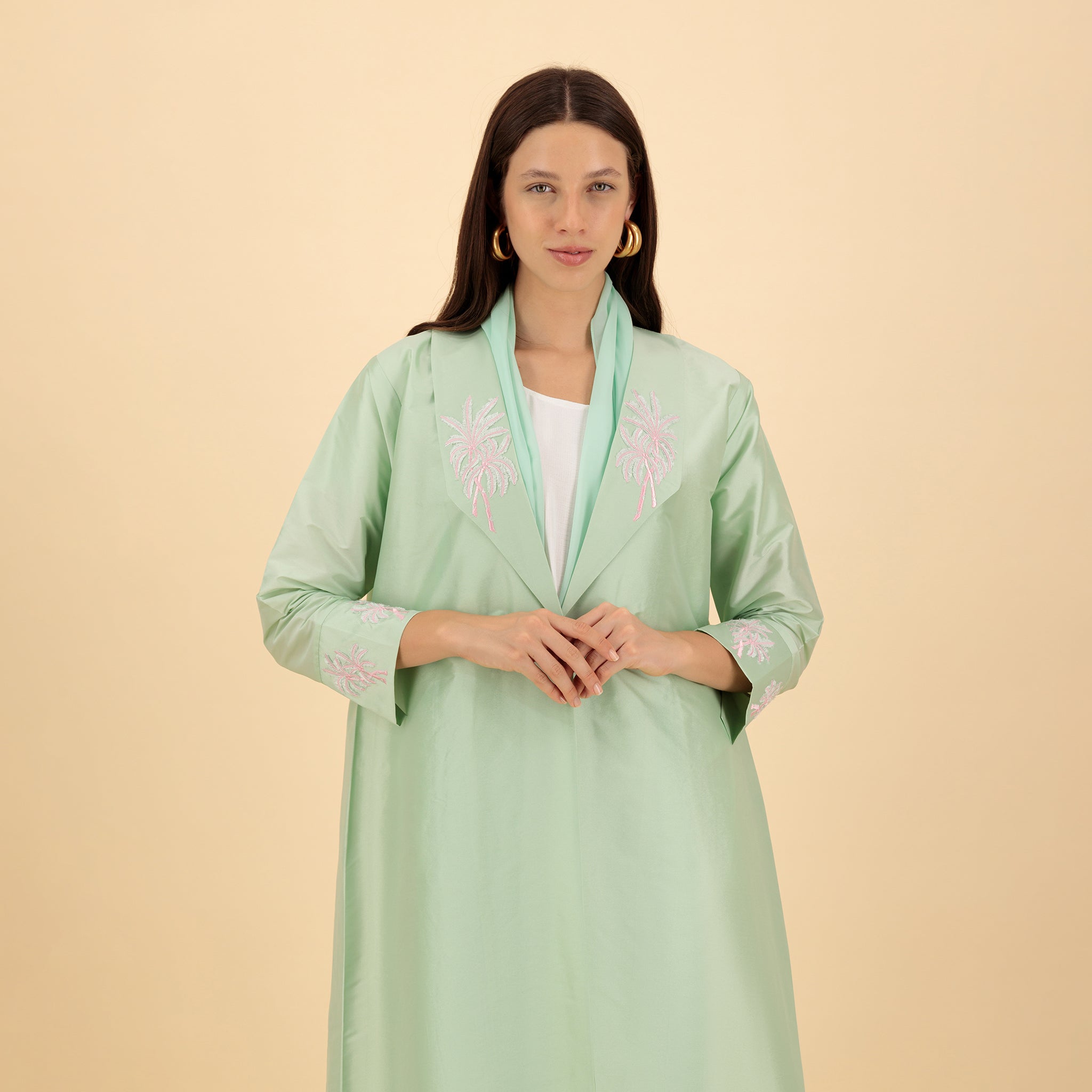 SA24/10-S Aqua Pearl Palm Tree Abaya